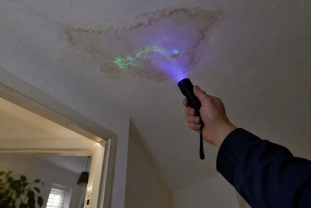 Lekdetectie Soest – kleurstof controleren op het plafond met uv-licht